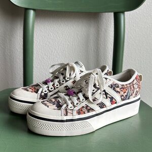 Adidas Nizza Cream Canvas Platform Sneakers with Floral Butterfly Graphic